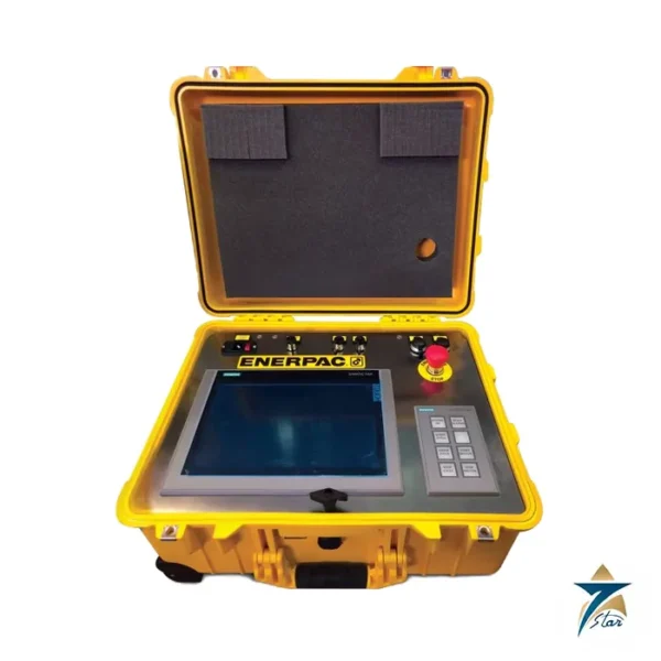 Enerpac SFPKMN master network control panel in yellow transport case with touch screen and key pad
