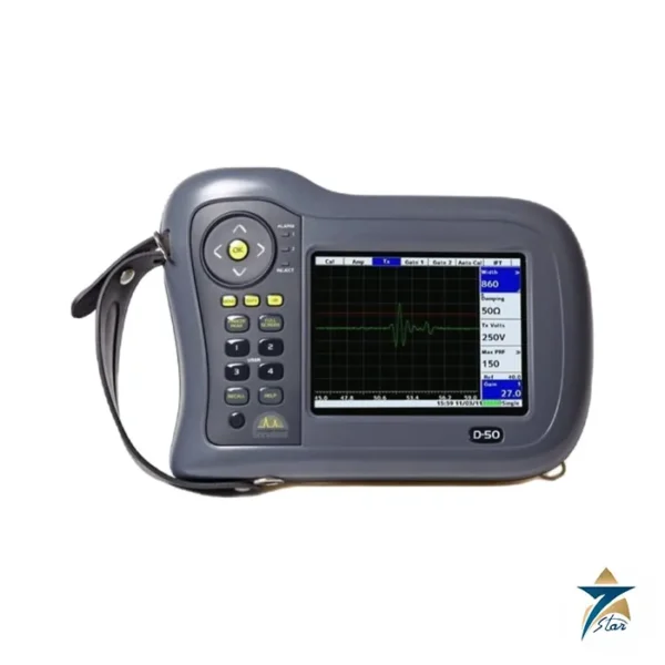 Sonatest Sitescan D-50 portable digital ultrasonic flaw detector with strap, front view