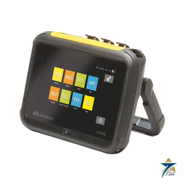 Sonatest Wave interactive touchscreen ultrasonic flaw detector showing application tiles