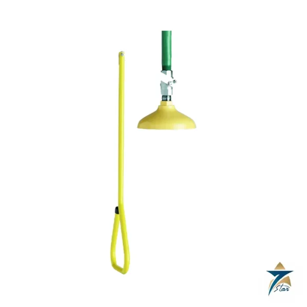 Speakman Lifesaver SE-220 vertical emergency shower with yellow 8 in head and triangular pull rod