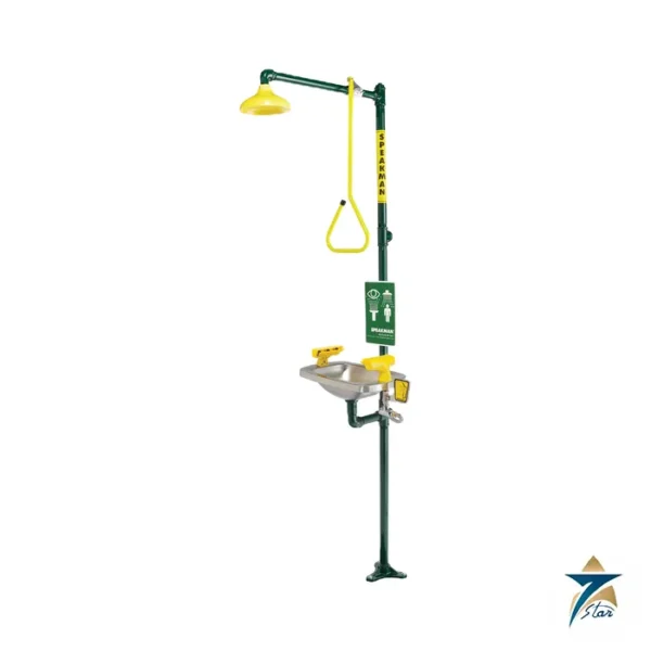 Speakman Select Series SE-603 emergency combination shower and eye face wash, yellow powder coat