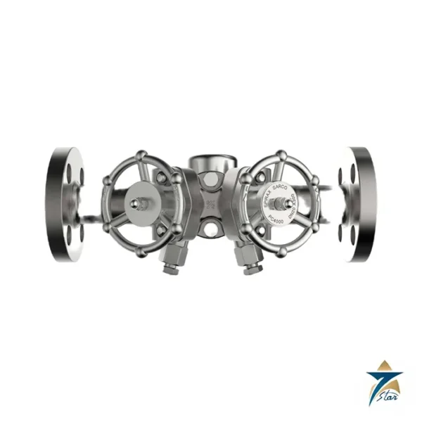 Spirax Sarco PC4000 stainless steel pipeline connector with piston isolation valves for universal swivel steam traps