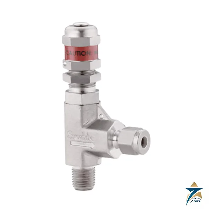 Swagelok SS-4R3A1 316 stainless steel high-pressure proportional relief valve, 1/4 in. male NPT inlet and tube fitting outlet