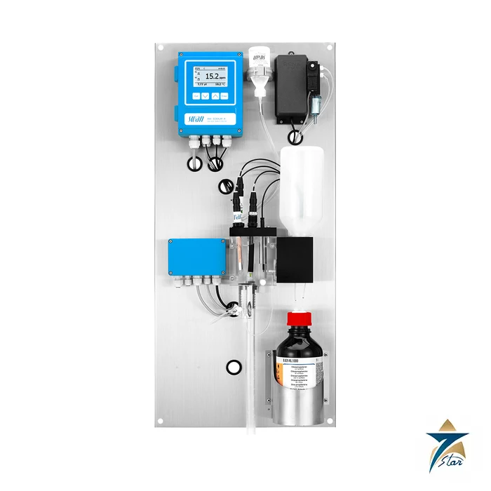 swan-ami-sodium-a Swan AMI Sodium A sodium analyzer on stainless steel panel with reagent bottle