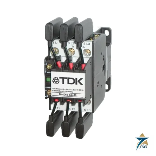 TDK B44066S2410J230 capacitor contactor with leading-contact pre-charge resistors (photo of the B44066-S2410 contactor)