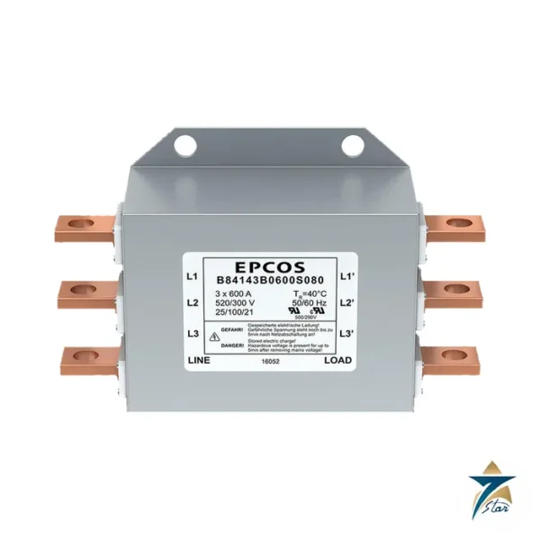 TDK EPCOS B84143B0600S080 3-line EMC filter with busbar terminals, 3 x 600 A, 520/300 V
