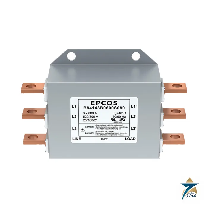TDK EPCOS B84143B0600S080 3-line EMC filter with busbar terminals, 3 x 600 A, 520/300 V