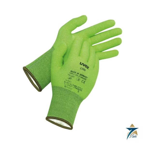 Uvex C500 6049706 lime uncoated cut protection gloves with knitted cuff