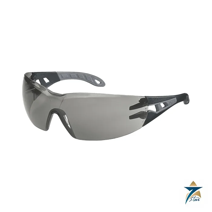 Uvex pheos 9192285 Safety Spectacles Grey 23% Sunglare Lens Uvex pheos 9192285 frameless safety spectacles with grey 23 percent lens, black and grey frame
