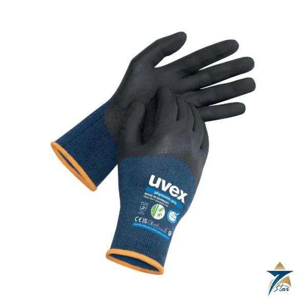Uvex phynomic pro 6006206 safety gloves in blue and anthracite with coated palm