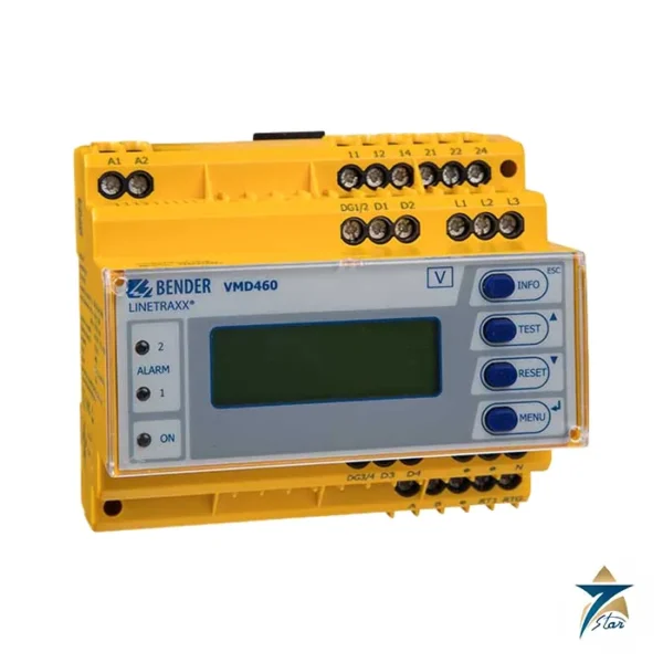 Bender LINETRAXX VMD460-NA network and system protection relay, front view (VMD460 family photo)