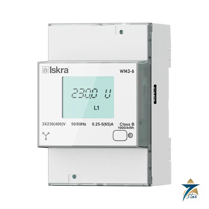 Iskra WM3-6 three-phase DIN-rail energy meter, 3 modules wide (WM3M6 is the MID version)