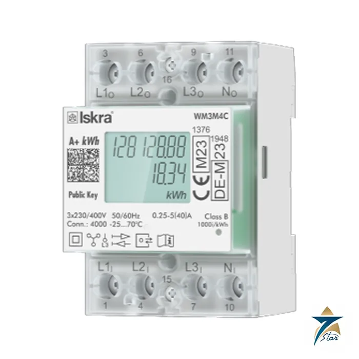 wm3m4c-is Iskra WM3M4C three-phase DIN-rail energy meter with public key QR code (the WM3M4 shares the same data sheet)