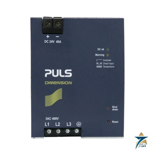 PULS XT40.241 24 V 40 A semi-regulated three-phase DIN rail power supply, front view